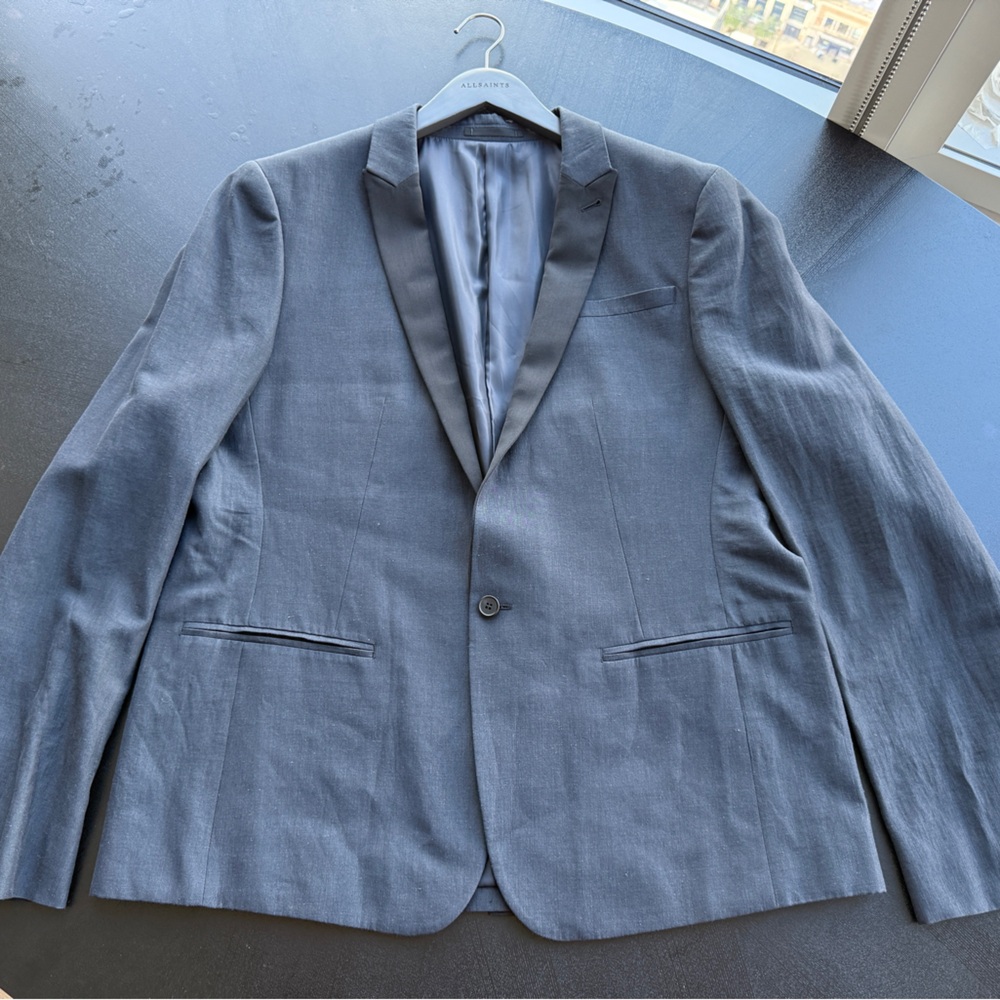 AllSaints Italian Cloth Navy Blazer with Black Lapel